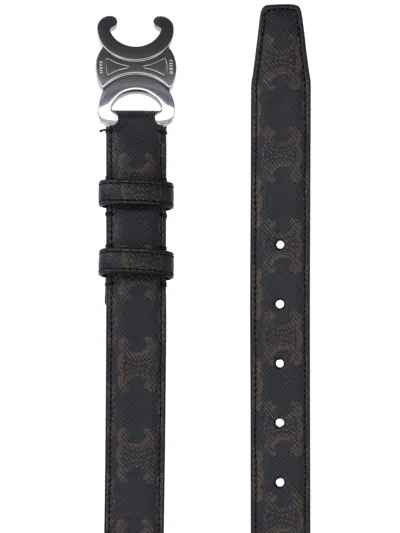 Celine Adjustable Monogram Pattern Belts In Black