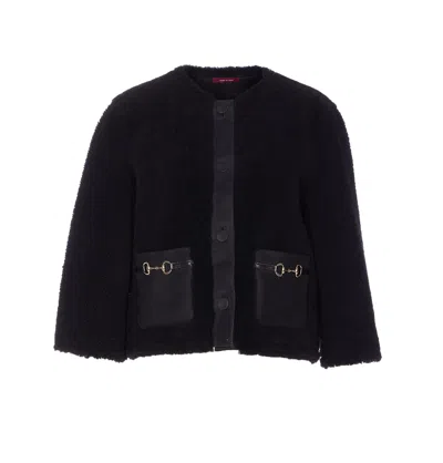 Gucci Shearling Jacket With Horsebit Details In Black