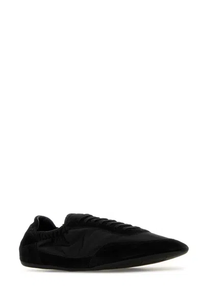 Prada Collapse Re-nylon And Suede Elasticized Sneakers In Black