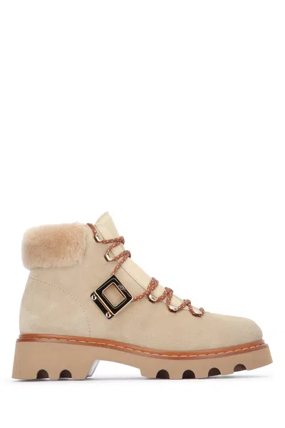 Roger Vivier Viv Rangers Truck Booties In Suede Beige In Brown