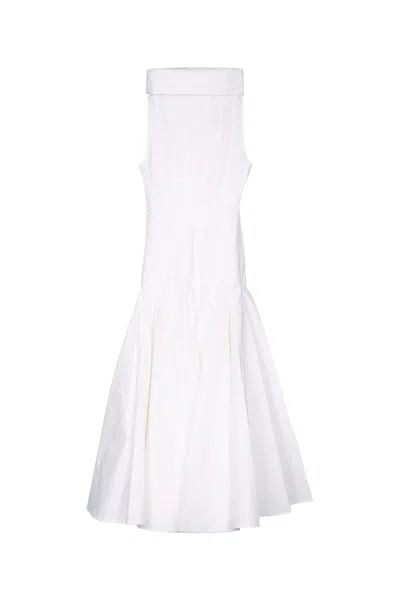 Jacquemus Triana Paneled Pleated Cotton-poplin Midi Dress In White