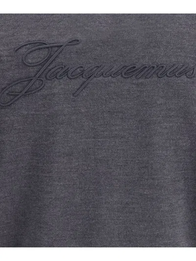 Jacquemus Embroidered-logo Ribbed Cardigan In Gray