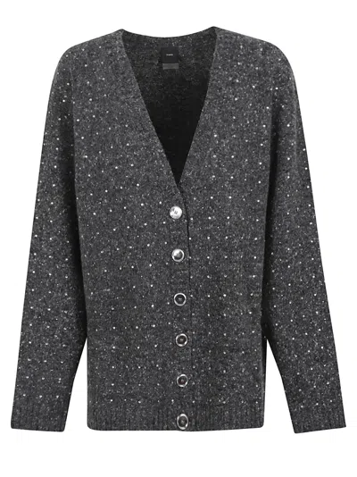 Pinko Dark Grey Knitted Cardigan With V-neckline In Gray