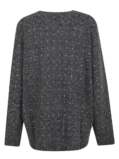 Pinko Dark Grey Knitted Cardigan With V-neckline In Gray