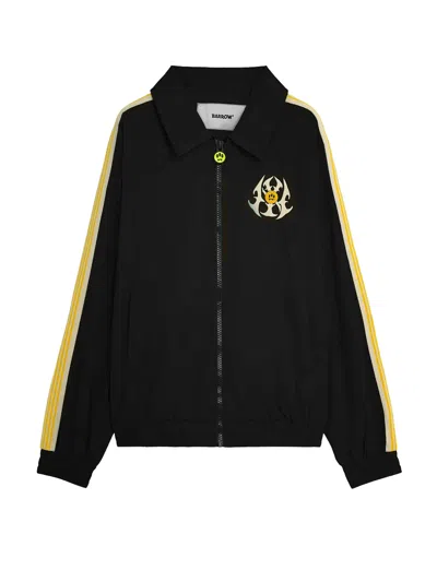 Barrow Collared Nylon Jacket Striped Sleeves In Black