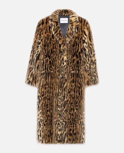 Stand Studio Marcelline Faux Fur Long Coat In Animal Print