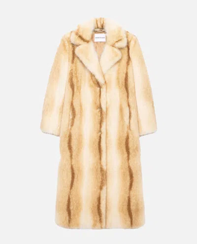 Stand Studio Straight Silhouette Electric Red Synthetic Fur Coat In Yellow