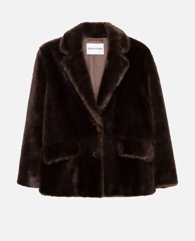 Stand Studio Sleek Modern Evyn Jacket With Subtle Sheen In Brown