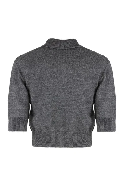 Givenchy Cropped Wool And Alpaca Polo Sweater In Gray