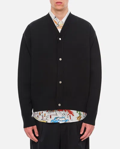 Jacquemus Men Black V-neck Cardigan With J Logo On The Back In Wool Man