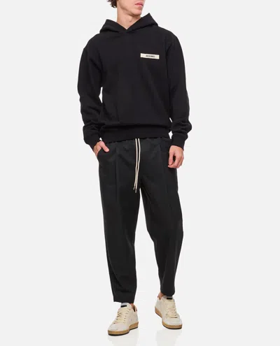 Jacquemus Hooded Long Sleeve Knitwear With Ribbed Cuffs In Black