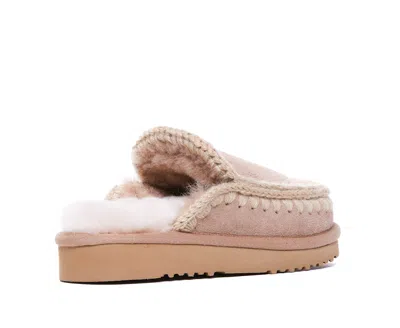Mou Eskimo Stitching Slipper-mule In Camel Suede In Neutral