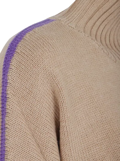 Pinko Cropped Wool Sweater With High Turtleneck In Neutral