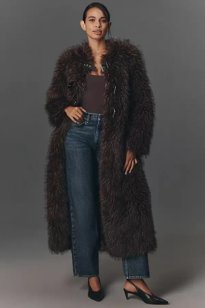 Apparis Nolwen Faux-fur Maxi Coat Jacket In Brown