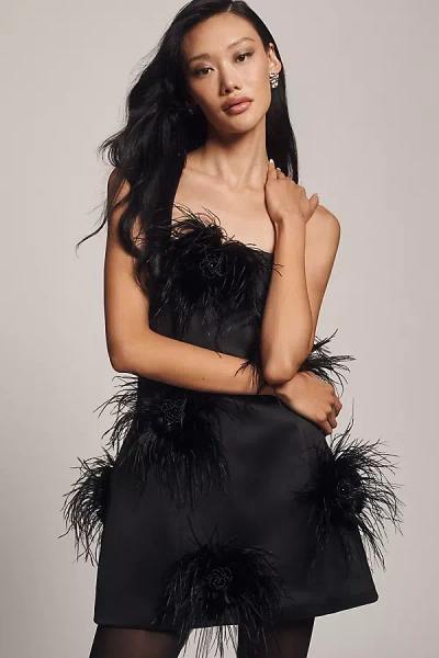 Delfi Collective Strapless Feathered Mini Dress In Black