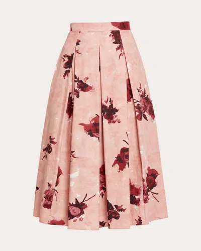 Erdem Womens Rose Slipper Pink Floral-print Pleated Cotton Midi Skirt In Pink