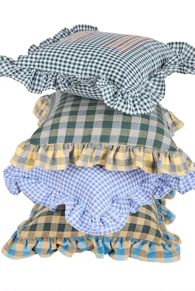 Casa Edel Embroidered Gingham Ruffle Pillow In Multi