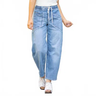 Vervet By Flying Monkey Elastic Waist Barrel Jeans In Medium Blue In Blue