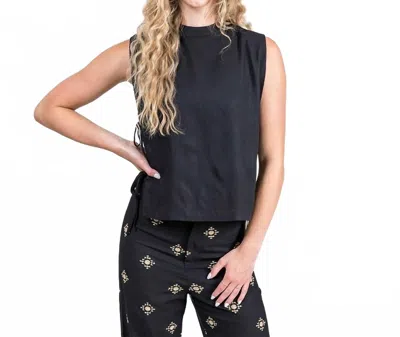 Trisha Tyler Sleeveless Tie Side Linen Top In Black In Black