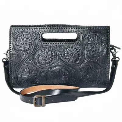 American Darling Women's Hand-tooled Genuine Leather Clutch Bag In Black In Black
