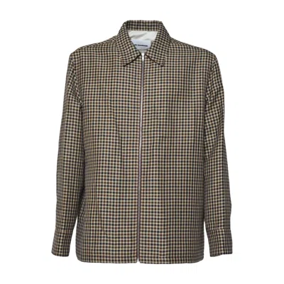 Jil Sander Classic Checkered Shirt With Textured Fabric In Brown
