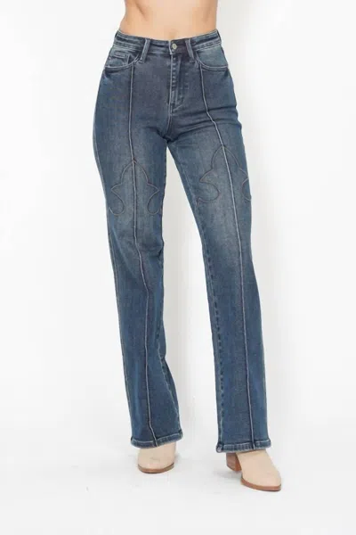 Judy Blue Seam Detail Straight Leg Jeans In Dark Denim In Blue
