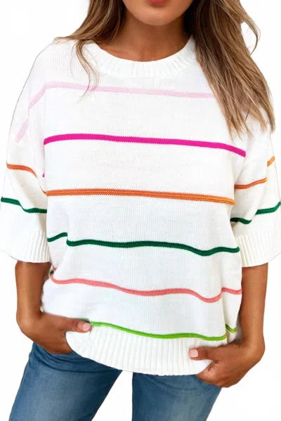Lovesoft Daisy Colorblock Striped Sweater In White In White