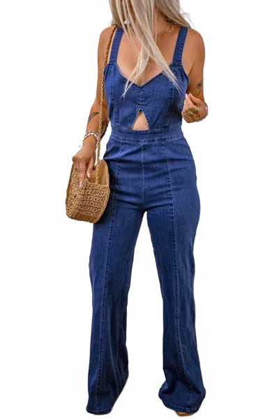 Dear Lover Cut Out Zipped Sleeveless Denim Jumpsuit In Blue In Blue