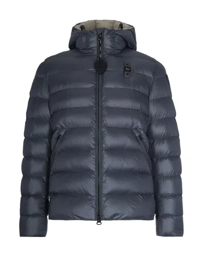 Blauer Padded Micro-rip Nylon Jacket With Adjustable Hood In Blue