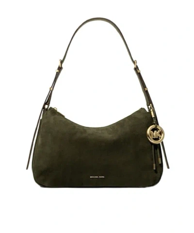 Michael Michael Kors Nolita Suede Shoulder Bag With Gold Hardware In Green