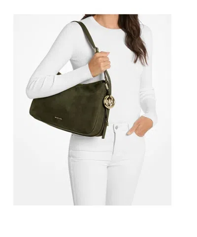 Michael Michael Kors Nolita Suede Shoulder Bag With Gold Hardware In Green