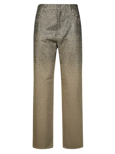 Golden Goose Straight-leg Pants With Gradient Crystal Embellishment In Green
