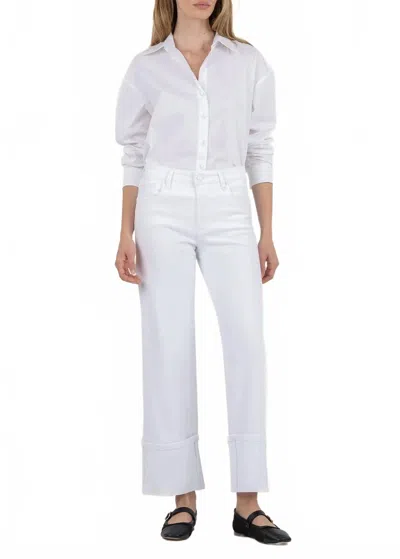 Kut From The Kloth Gwen High Rise Wide Leg Raw Hem Jeans In Optic White In White