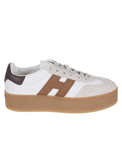 Hogan Butter-colored Suede And Nappa Leather Sneakers In Animal Print