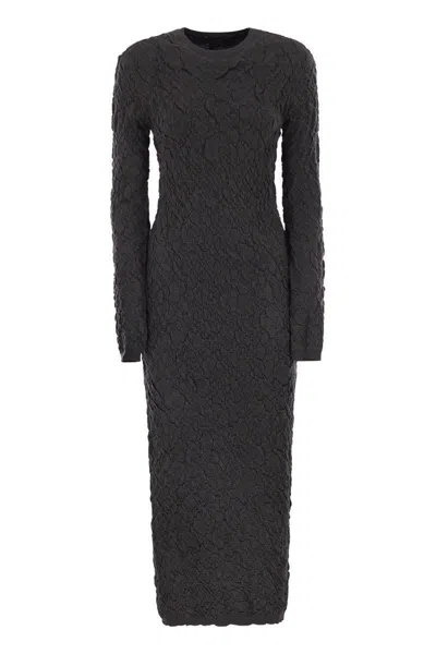 Fabiana Filippi Merino Wool Knit Dress With Embossed Effect In Gray