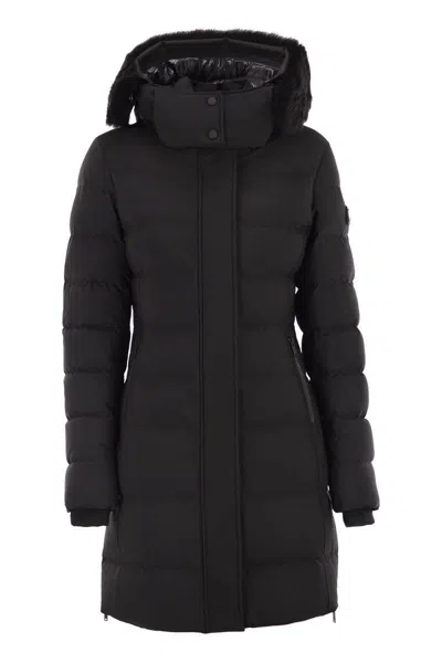 Moose Knuckles Watershed 3 Water Resistant 800 Fill Power Down Puffer Coat With Genuine Shearling Tr In Black