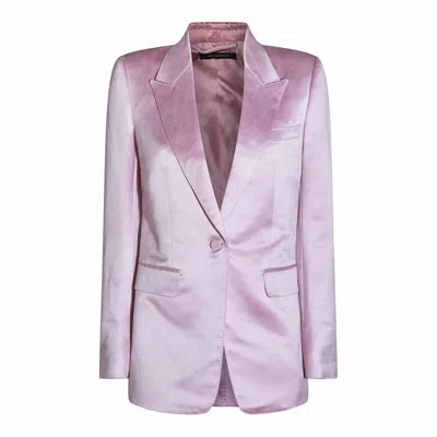 Tom Ford Satin Blazer With Notched Lapels And Pockets In Pink