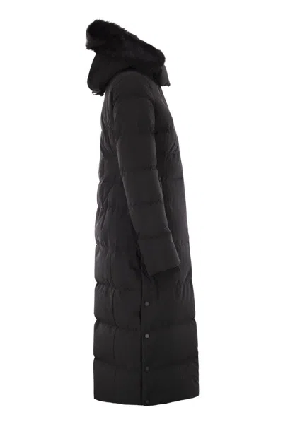 Moose Knuckles Watershed 3 Water Resistant 800 Fill Power Down Puffer Coat With Genuine Shearling Tr In Black