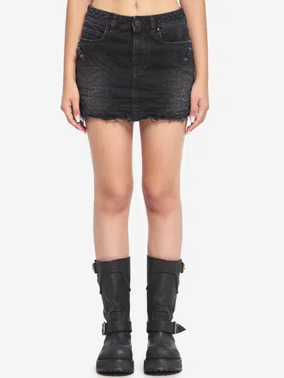 Balenciaga Washed Black City Mini Denim Skirt In Black