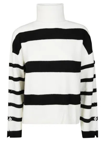Liu •jo Cropped Striped Turtleneck Sweater In White