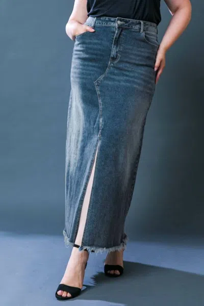 Flying Tomato Fray Denim Skirt - Plus In Blue Denim In Blue