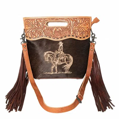 American Darling Women's Genuine Western Leather Crossbody Clutch In Black In Black