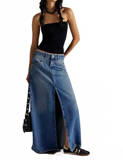 Free People Come As You Are Denim Maxi Skirt In Sapphire Blue In Blue