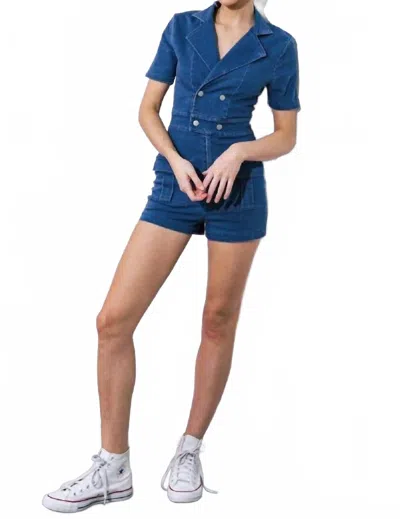 Flying Tomato Shorts Washed Denim Romper In Medium Indigo In Blue