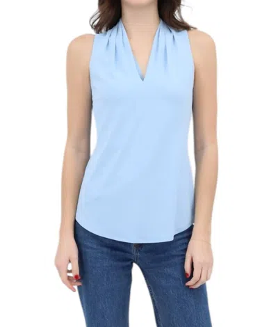 Iris Setlakwe Matte Jersey Sleeveless Pleated V-neck Top In Ice Blue In Animal Print