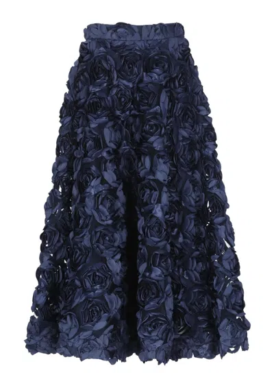 Rotate Birger Christensen Blue Skirt With All-over Floral Decorations In Fabric Woman In Blue