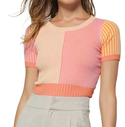 Line And Dot Poppy Color Blocked Sweater Top In Pink Orange Multi In Multi