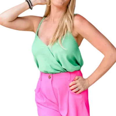 She + Sky Woven Cami Surplice Top In Green In Green