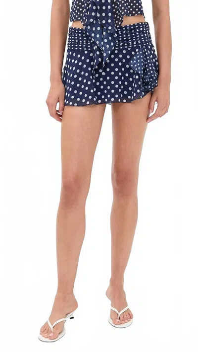 Guizio Chiffon Slit Mini Skirt In Navy Polka Dot In Blue