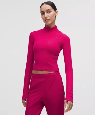 Lululemon It's Rulu Ribbed Cropped Half Zip In Pink